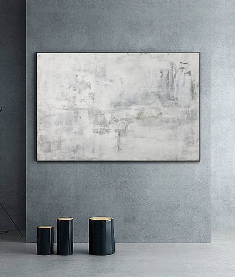 Painting Handmade Grey White Minimalist Abstract Canvas Wall Art CKF15